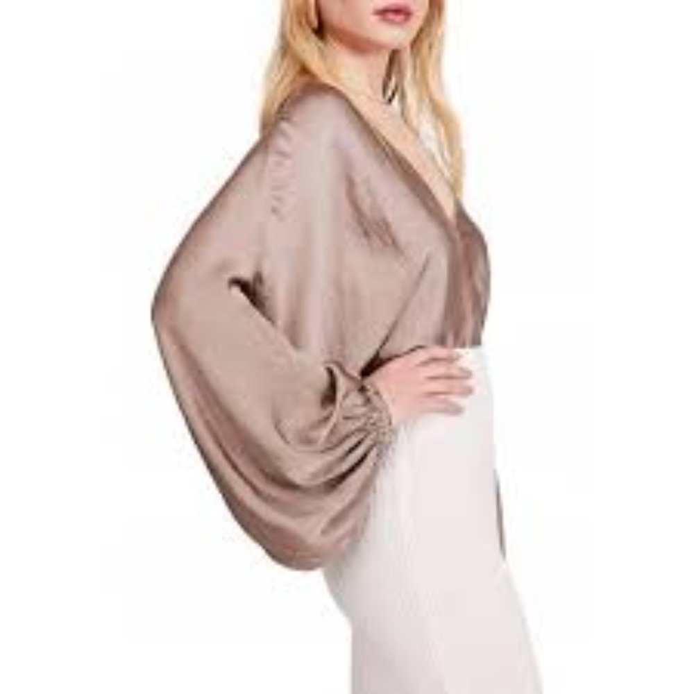 Free People Midnight Vibes Satin Blouse Taupe NEW - Picture 3 of 11